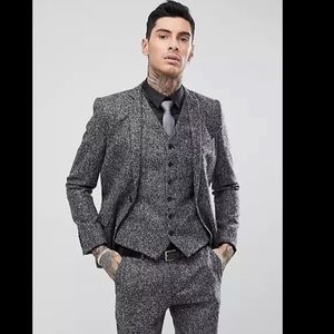 Heart and Dagger Grey Tweed 3pc Slim Fit Suit 40R